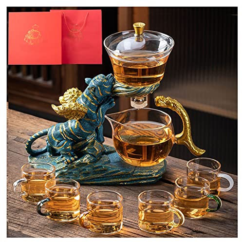 ZHANGZONG Service a The theiere Porcelaine Tea Pot Service a The Japonais Tigre Forme résistant à la Chaleur 8 pièces Service à thé en Verre déviation d'eau magnétique Couvercle Rotatif Bol s