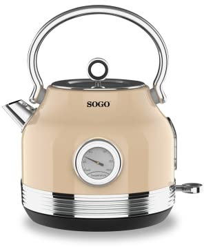 Sogo Retro Vintage acero INOX y esmalte (Beige, Hervidor 2200W)