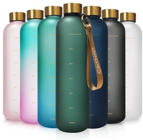 Opard 800ml/1000ml Motivational Water Bottle with Time Markings to Drink, Reusable Plastic Bottle with BPA Free Tritan for Gym and Sports