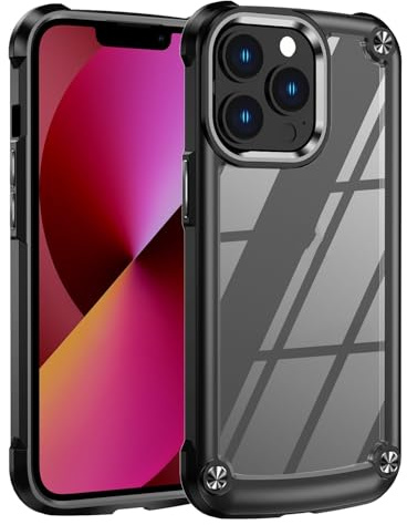 SORAKA Clear Case for iPhone 13 Pro Max with Metal Button,Transparent Rigid PC Cover Soft TPU bumper Military Grade Rugged Case Shockproof Protective Case