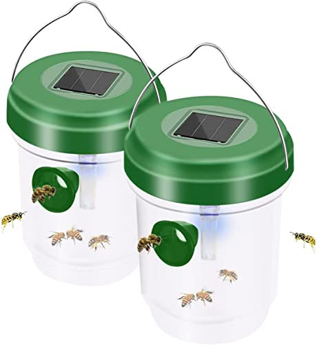 LED Solar Wespenfalle wasserdichte Hängende Bienenfalle Wespen Abwehr Solarbetriebene Bienenfalle Hornissenfallen Wespenabwehr für Innen und Außen Wiederverwendbarer Bienenfänger (2PCS-Grün)