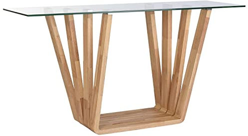 PEGANE Console Table Console en Bois Coloris Naturel et Verre Transparent - Longueur 145 x Profondeur 45 x Hauteur 75 cm