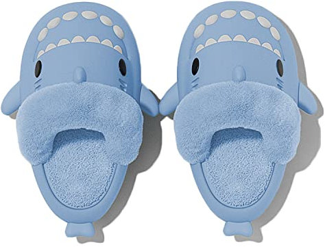 GULAKY Shark Slides Plüsch Hai Hausschuhe Damen/Herren Cloud Slippers Baumwolle Hai Schlappen,Baumwolle Blau,40.41