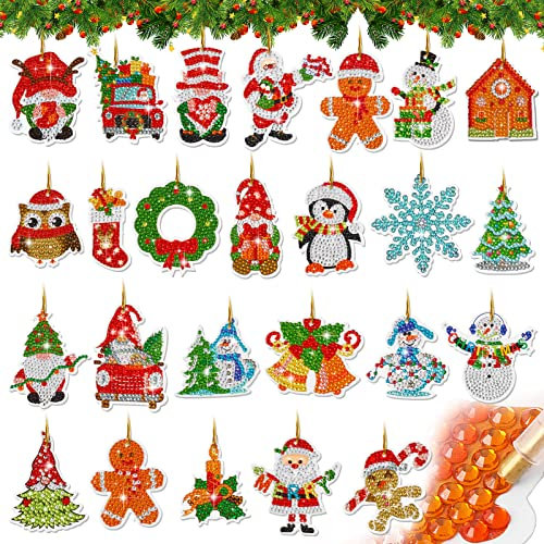 BETESSIN 25pz Pittura Diamante Natale Pendenti Adesivi Diamond Painting 5D Babbo Natale Ghirlanda Kit Creazione Fai da Te