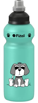 Fizzii Kinder- und Freizeittrinkflasche 500 ml, Motiv Hund, Farbe mint (auslaufsicher bei Kohlensäure, schadstofffrei, spülmaschinenfest)