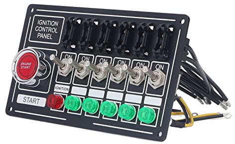 Pannello Interruttore di Accensione, Pannello Interruttore a Bilanciere Accensione Motore Auto con Pulsante di Avviamento Fusibile 6 Gang Multifunzione Stile Universale