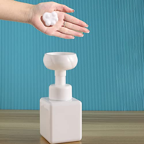 2 Stück 450 ml Leere schäumende Pumpflaschen, Blumenschäumende Flasche, nachfüllbarer Kunststoff-Schaumseifenspender, Flüssig-Handbehälter für Reinigung, Reisen (weiß)