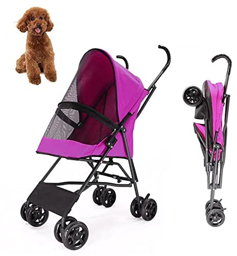 PJDDP Hundewagen, Leichter, Faltbarer, kompakter, tragbarer Jogger-Regenschirm, Reise-Haustierwagen für kleine Hunde und Katzen unter 17 LB,Rose red