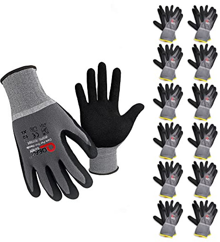 QEARSAFETY 12 Pairs Microfoam Nitrile Rubber Palm Coated Work Safety Gloves, Breathable, Abrasion, Logistics, Warehouse, General Purpose Use, Dexterity, Gray Color (Medium)…