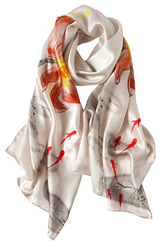 STORY OF SHANGHAI Seidenschal Damen 100% Seide, 20+ Bunte Luxuriöse Schals, Warm & Weich, als Stola Seidentuch Halstuch Pashmina - 53 * 170 cm,01 Neu Lotos Champagnerfarbe