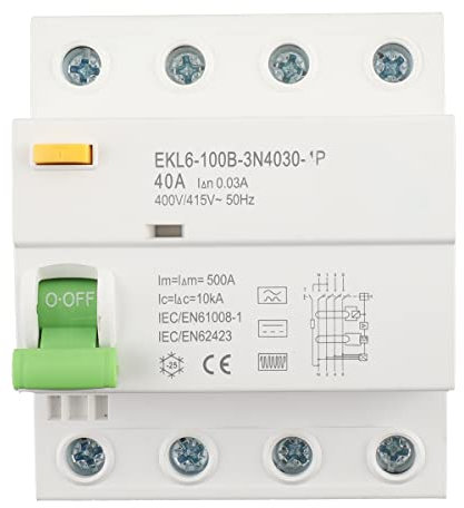 TABODD Fehlerstromschutzschalter Type B 4P, Fehlerstrom-Schutzschalter/FI-Schalter 4P 40A 30mA AC 400V Reststromschutzschalter Certyfikat CE, IEC/EN 61008-1, IEC/EN 62423