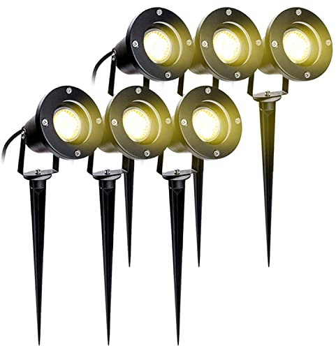 Herrselsam Gartenleuchte mit Erdspieß, 4W GU10 Gartenbeleuchtung LED mit Stecker, IP65 Wasserdicht Warmweiß 3000K Gartenstrahler, Dekorative Gartenlampe Beleuchtung (6 Stück)