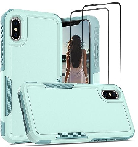 Jeylly Kompatibel mit iPhone X/iPhone Xs Hülle, militärischer Schutz, stoßfester Schutz, harte PC-Rückseite, Hybrid-TPU, Ganzkörper-Schutzhülle für Apple iPhone X/Xs 5,8 Zoll, Türkis