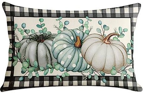 Sanwarm Fall Throw Pillow Cover Home Decor Autumn Pumpkin Leaf Buffalo Plaid Pillow Case Decorative 12 x 20 Inches Cushion Couch Sofa Pillowcase