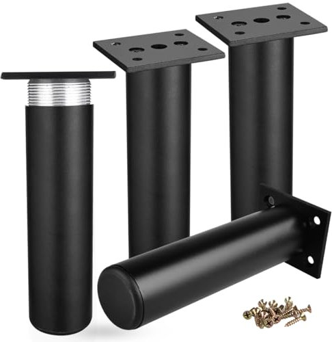 Btowin VCF Lot de 4 pieds de meubles ronds en alliage d'aluminium noir de 20 cm pour table, armoire, cuisine, meuble TV, bureau