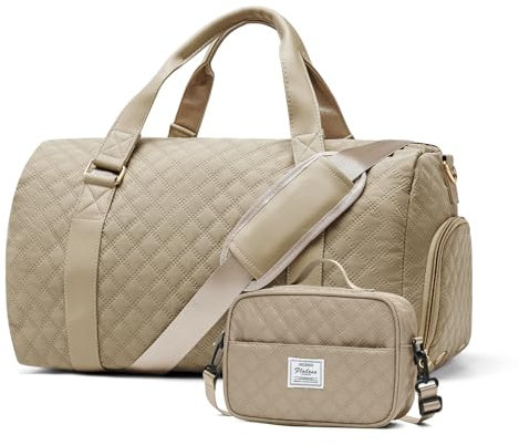 Reisetasche Damen mit Schuhfach, Reisetaschen Handgepäck Reise Tasche Weekender Duffle Travel Bag Sporttasche Wasserdicht Kliniktasche Geburt mit Schuhfach & Nassfach -Braun