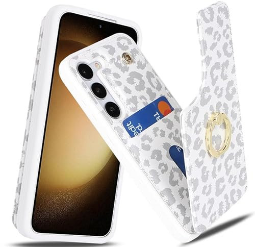 Lipvina Handyhülle for Galaxy S23 5G Hülle Premium Leder Flip Klappbare Stoßfeste,Standfunktion,Kartenfächern,Schutzhülle for Galaxy S23 5G Tasche - Weiße Leoparden