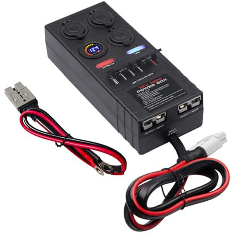 Mini boîte de distribution d'alimentation 12 V DC - Courant max. 50 A - Avec 2 x Anderson, 6 x USB et 3 x prises à cloche, mini boîte de batterie pour l'extérieur, camping-car, camping, pêche, urgence