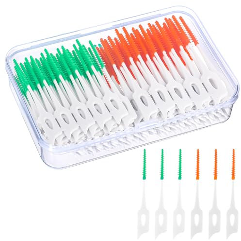 200 Pezzi Scovolini dentali, Scovolino Interdentale Silicone Scovolino Denti Spazzolini Interdentali con Scatola per l'Igiene Dentale Pulizia Denti Mantenimento Della Salute Orale (Verde,Arancia)