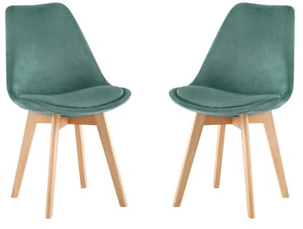 EGGREE Set di 2 Sedie da Pranzo in Velluto Vintage Sedie da Cucina Imbottita in Tessuto con Gambe in Metallo per Soggiorno, Aqua Green
