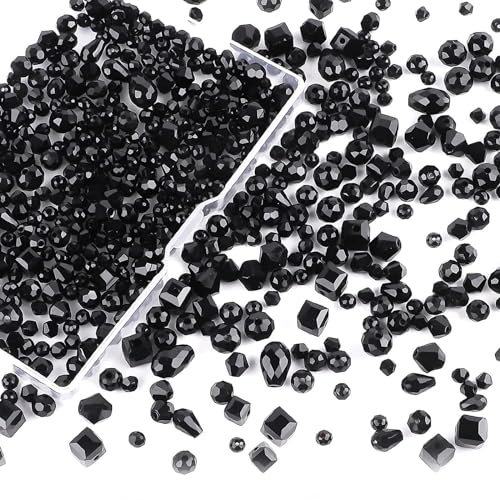 VIDSTW 600 Stück Facettierte Perlen Kristall Facettierte Perlen zum Auffädeln 4/6/8 mm Glasperlen Glitzerperlen für Basteln Schmuckherstellung DIY Armbänder Ohrringe Schwarz