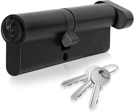 XFORT Matt Black 40/50T Thumb Turn Euro Cylinder Lock (90mm), UPVC Door Lock, 6 Pin Cylinder Lock with Key and Thumbturn, PVC Door Lock, Euro Lock Cylinder, Barrel Lock for Front Door or Internal Door