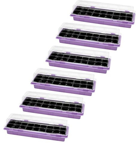 Garronda Mini Gewächshaus Anzuchtkasten Pflanzen im Innenbereich Anzuchttöpfe GD-0043 (47x16 cm; Violett, 6 Stück)