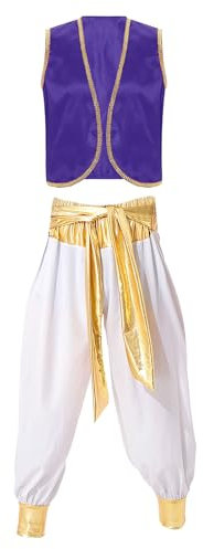 inlzdz Costume da Arabo per Uomo Sceicco Vestito di Aladino Costume Principe d' Arabia Costume per Adulto per Feste Carnevale e Halloween Gioco di Ruolo Viola A M