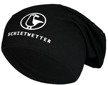 SCHIETWETTER Leichte Beanie Mütze Möwe, Übergangsmütze, dünne Kopfbedeckung, Logo-Print, stretch, warm, einfarbig black/white OS