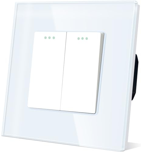 TAWOIA Lichtschalter 2 Fach 1 Weg Unterputz Taste Schalter 86 * 86mm Lichtschalter Glas Weiß Kippschalter