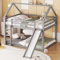 Zravenna Lit mezzanine, 140 x 200 cm, avec toboggan, lit superposé, pour enfant 2 enfants, forme de maison, gris, 140 x 200 cm