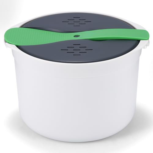 Cuociriso per microonde, 2 l, set per cottura a vapore con paletta per riso, coperchio, colino e pentola a vapore, pentola a vapore resistente alle alte temperature, per uso domestico e ufficio