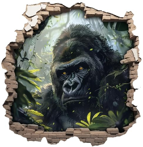 Samunshi® Wandtattoo Wandriss mit Gorilla in Wald Fenster in andere Welt Portal Wanddekoration Wandsticker für Kinderzimmer Wohnzimmer Wanddeko 30x30cm