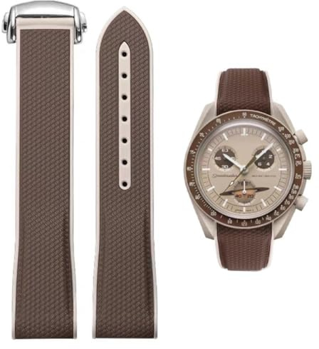 Danxancy Curved End Rubber Watch Strap Deployment Buckle Compatible with Omega X Swatch Moonswatch Speedmaster for Men Women