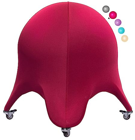 ENOVI Sitzball Mit Überzug Und Möbelrollen, Sitzball Büro, Bürostuhl Ergonomisch (Burgundisch Rot, 60-65cm Sitzhöhe)