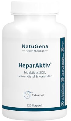 NatuGena HeparAktiv, bioaktive Superoxiddismutase (SOD), Mariendistel & Koriander, Algen Arten Spirulina, Chlorella, 120 Kapseln (1 Monats Packung)