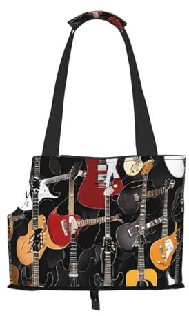 Bunte Gitarren bedruckte faltbare Haustiertasche – tragbare Reisetasche für Welpen, Katzen, Haustier-Tragetasche, Rucksäcke