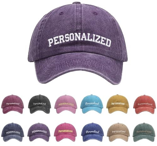 GELLEDI Personalisierbare Baseballkappe mit Namen, Vintage, gewaschen, unstrukturiert, 100% Baumwolle, verstellbare Baseballkappe, Papa-Cap, Violett, 57 EU