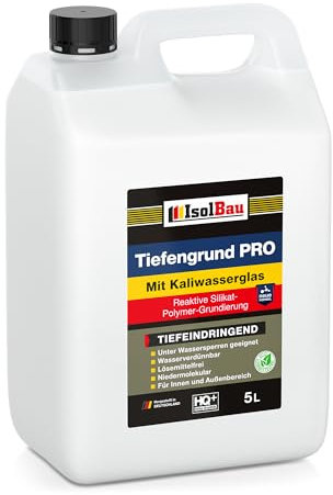 Isolbau Tiefengrund PRO Grundierlösung - 5 L Reaktive Silikat-Polymer-Grundierung mit Kaliwasserglas für professionelle Grundierung Innen & Außen
