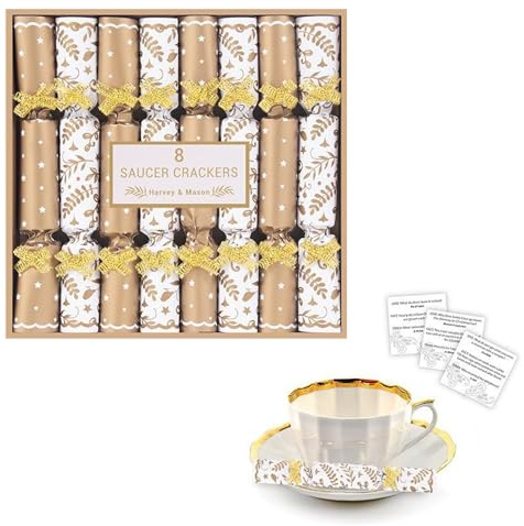 8 Pack Luxury Miniature Crackers - Breakfast, Afternoon Tea, Saucer Cracker (Gold Swirl 0753)