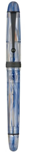 Asvine V126 Vacuum Filling Fountain Pen Blue Swirl Acrylic, Medium Nib Large-Capacity with Gift Case