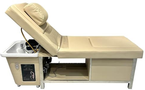 Thai Shampooing Bed with Foot Bath - Water Circulation Shampooing Bed with Ample Storage Space and Stylish Ceramic Basin for Salon