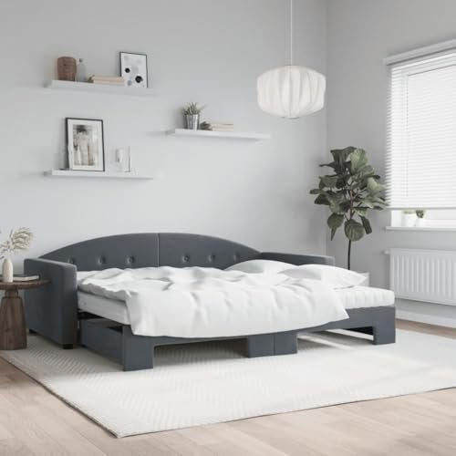 Hommdiy Tagesbett,Sofabett,Einzelbett,Schlafsofa Bettgestell mit Lattenrost,Jugendbett,Ausziehbar,Daybett Dunkelgrau 90x200 cm Samt mit Bettkasten & Matratze