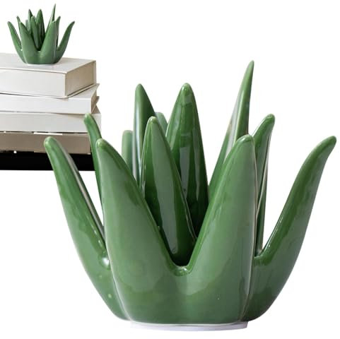 Qzdtue Ceramic Aloe Jewelry Stand, Aloe Ring Holder Display, Trinket Stand For Necklace, Keychain Organizer, Unique Birthday Wedding Mother's Day Gift For Women And Girls Ceramic Aloe Ring Holder
