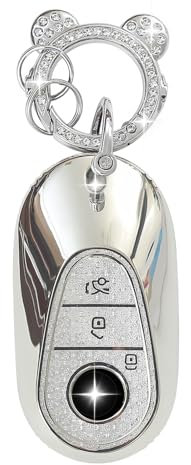 ZVRSUA Coque de Clé de Voiture pour Mercedes Benz，Joli Porte Clé Voiture en Argent Incrusté de Diamants，Accessoire Voiture Compatible avec Mercedes S G E GLC EQE EQS 300 350 450 500 560 580 (Argent)