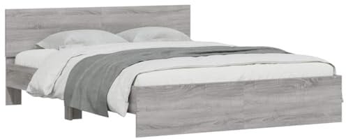 vidaXL Bettgestell, Bett mit Kopfteil LED-Beleuchtung, Doppelbett, Schlafzimmerbett, Bettrahmen mit Lattenrost, Grau Sonoma 150x200 cm