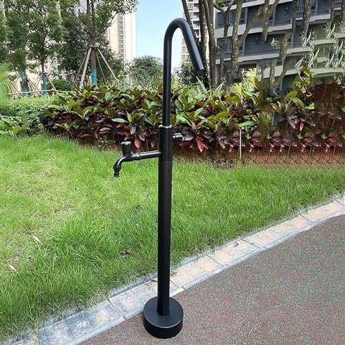 Support de tuyau autoportant en acier inoxydable avec 2 robinets pour colonne d'eau de jardin verticale extérieure