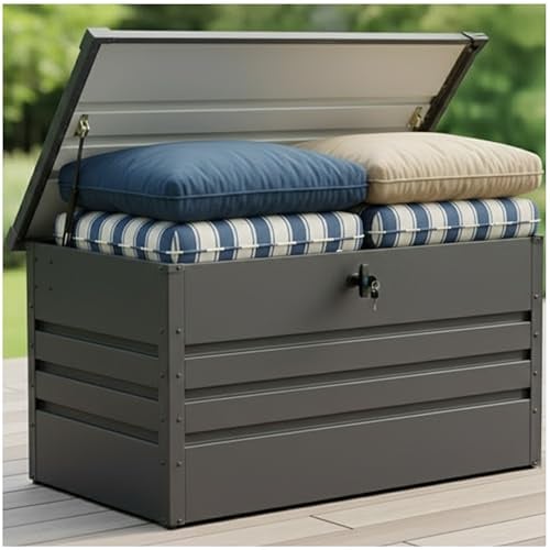 Ravigarden Coffre de Rangement Exterieur 300 L | Etanche | Métal (Acier galvanisé) | 100 x 62 x 62 cm | Couleur Anthracite | Couvercle Rabattable | Coffre de Jardin