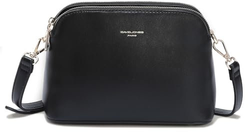 David Jones - Kleine Umhängetasche Damen - Handtasche mit Kette 3 Reißverschlüsse PU Leder - Viele Fächern Schultertasche Kunstleder - Crossbody Bag Tasche - Stadt Elegant Modisch - Schwarz