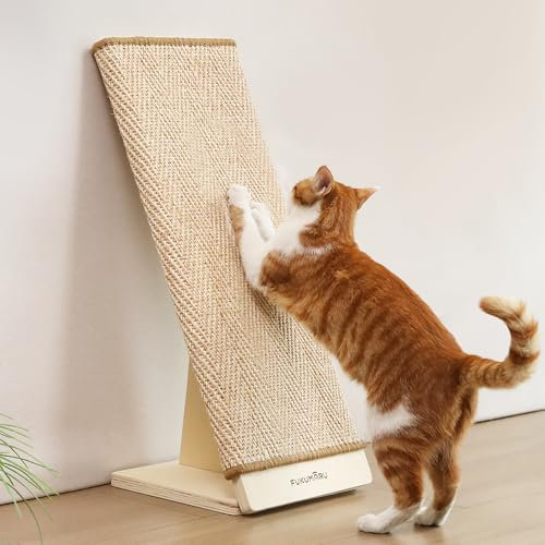 FUKUMARU Rascador para Gatos, 65 cm, Columna rascadora de sisal Natural con rampa, Alfombrilla Intercambiable, Marco de Madera Resistente en Forma de L, protección contra arañazos para Gatos